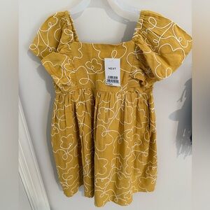 Next Mustard Yellow Dress with White Floral Embroidery